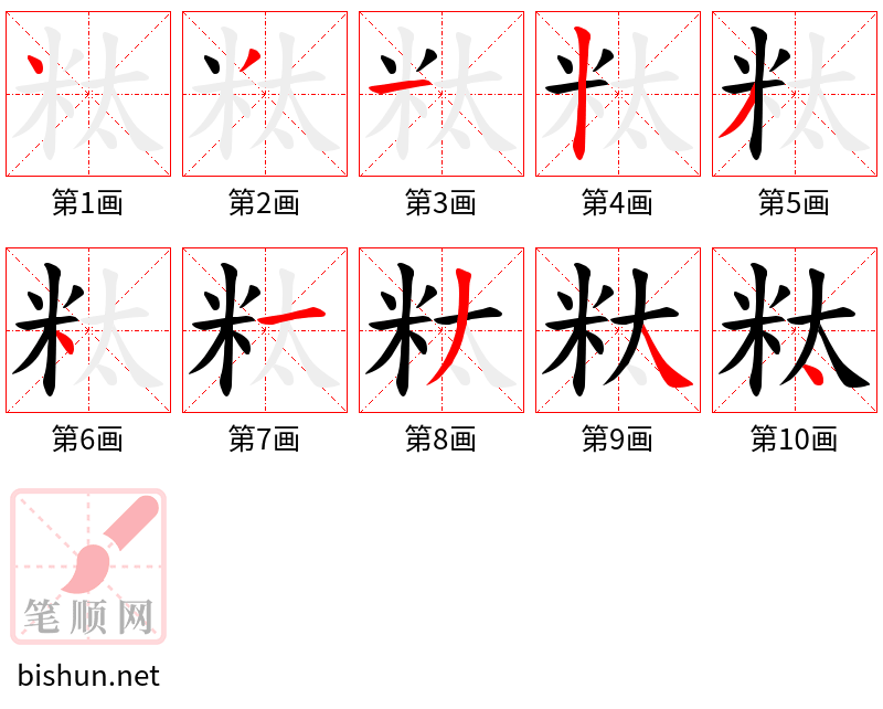 粏 笔顺规范