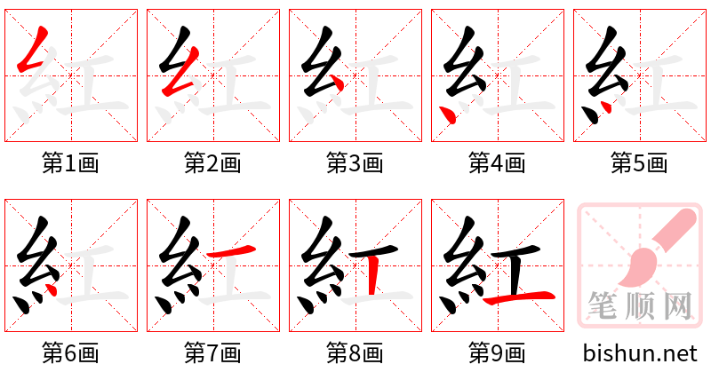 紅 笔顺规范