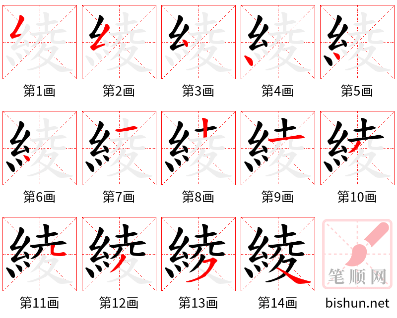 綾 笔顺规范