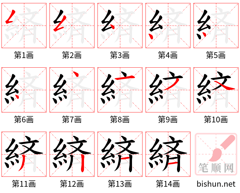 緕 笔顺规范