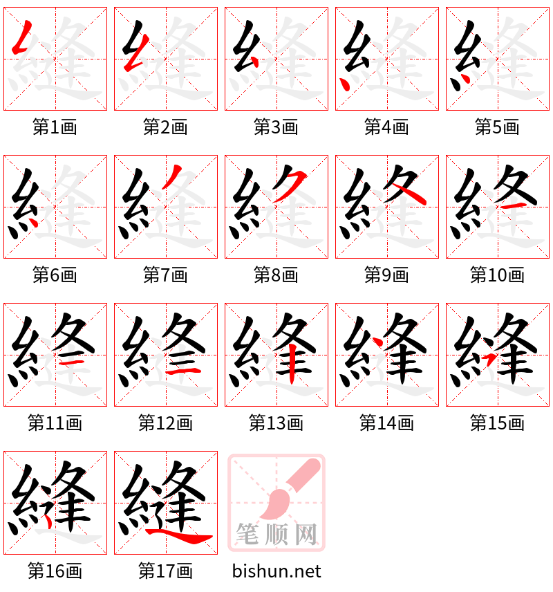 縫 笔顺规范