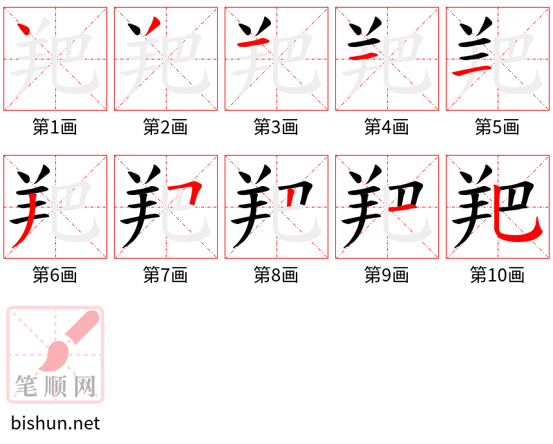 羓 笔顺规范