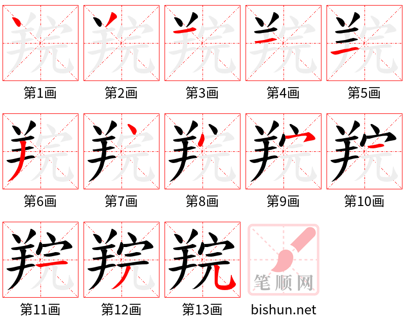 羦 笔顺规范