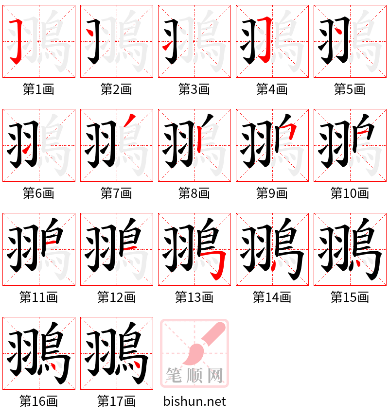 翵 笔顺规范