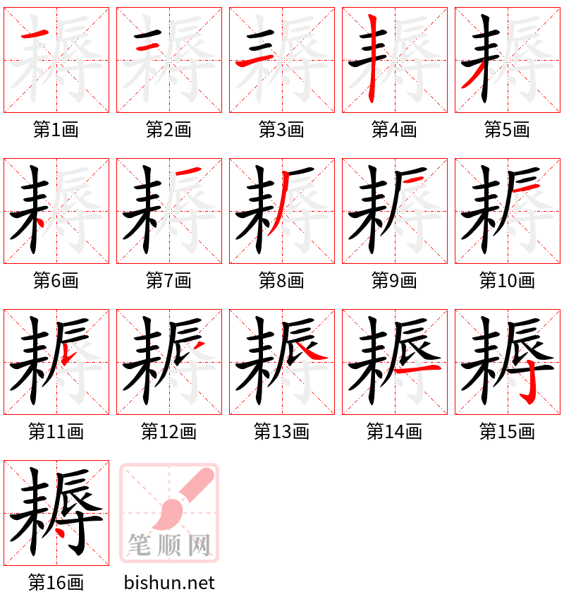 耨 笔顺规范