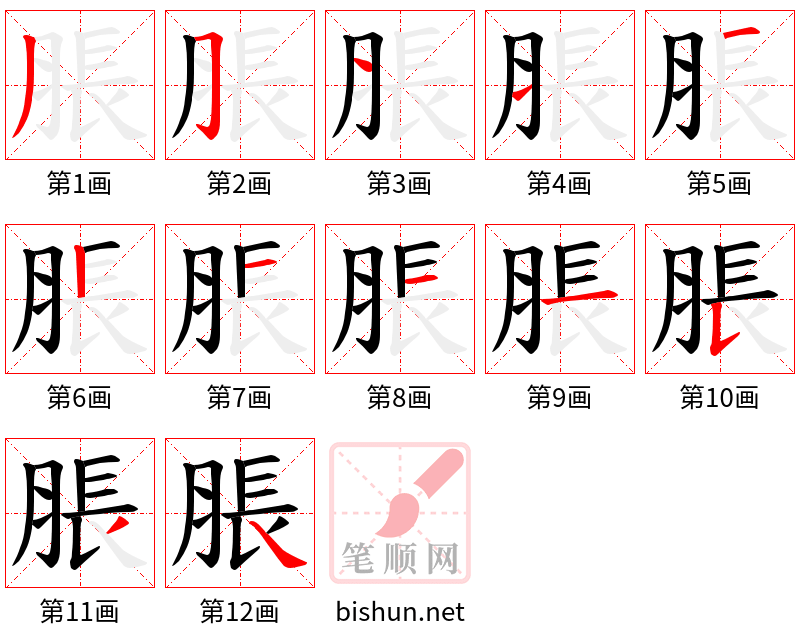 脹 笔顺规范