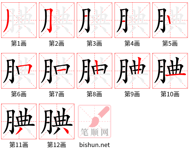 腆 笔顺规范