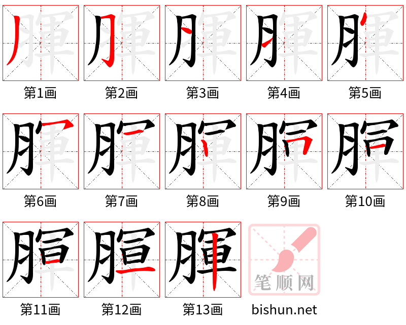 腪 笔顺规范