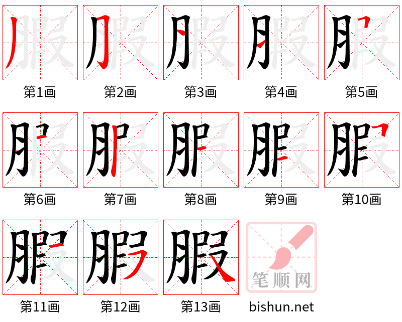 腵 笔顺规范