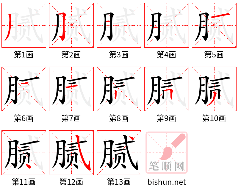 腻 笔顺规范