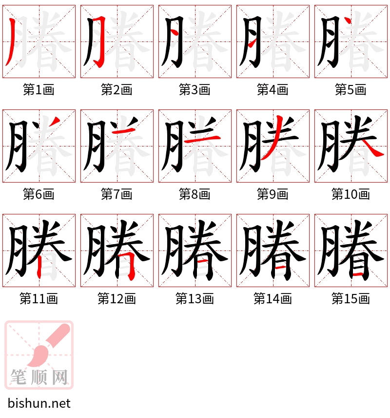 膡 笔顺规范