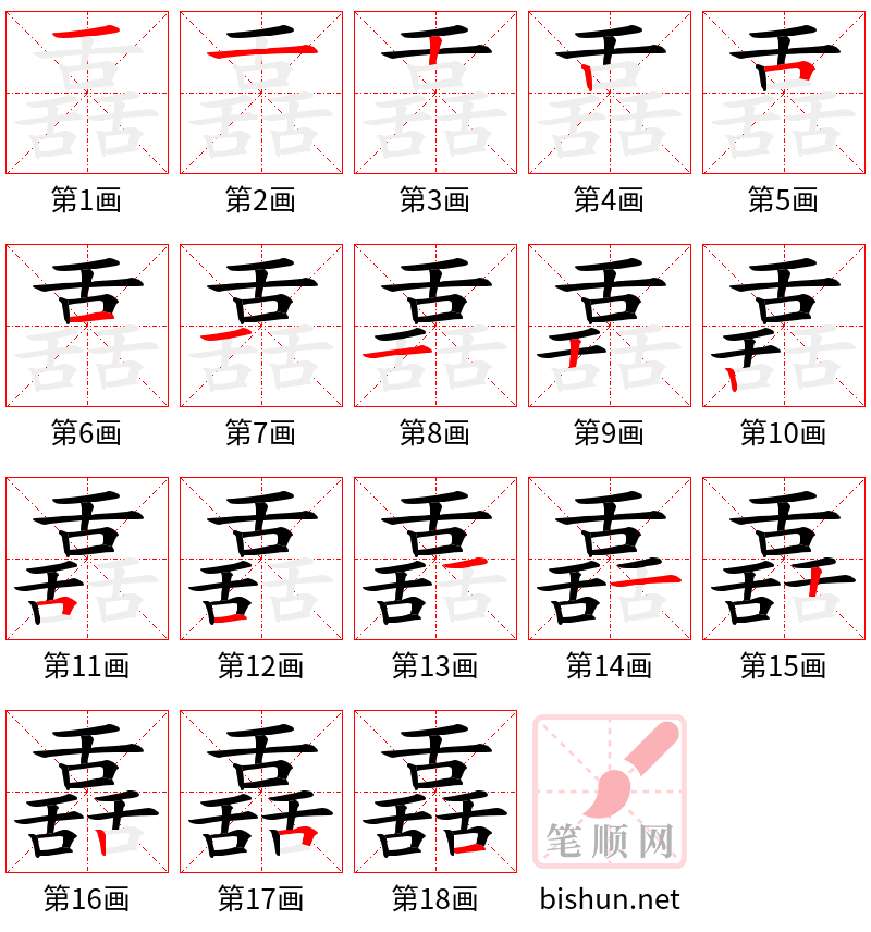 舙 笔顺规范