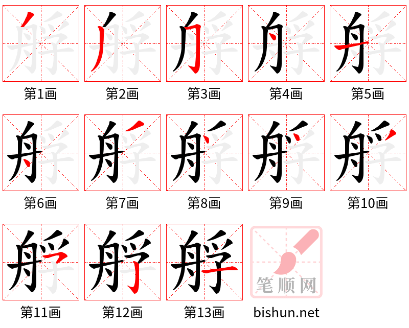 艀 笔顺规范