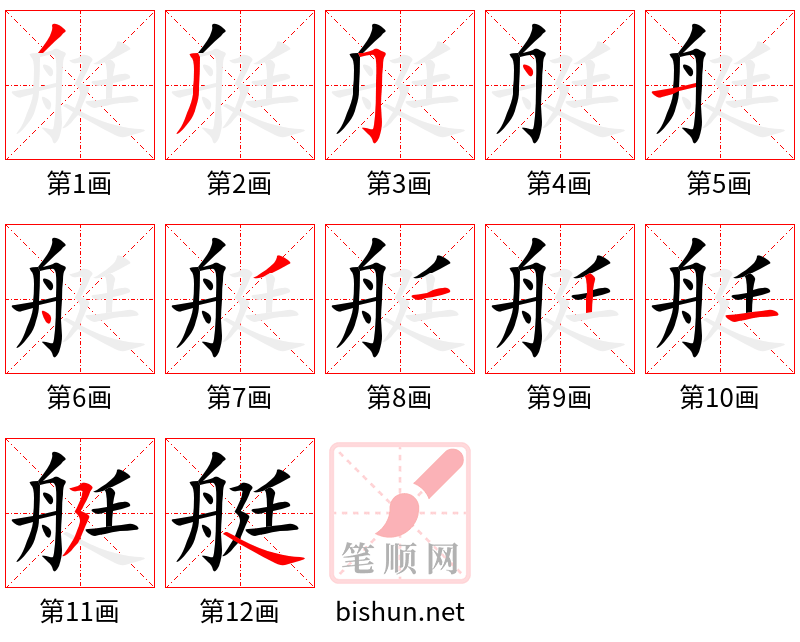 艇 笔顺规范