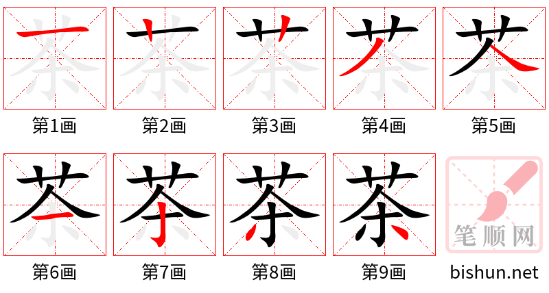 茶 笔顺规范