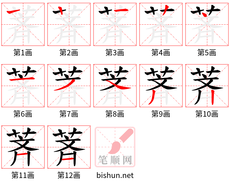 萕 笔顺规范