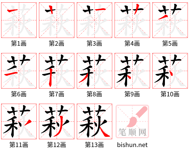 萩 笔顺规范