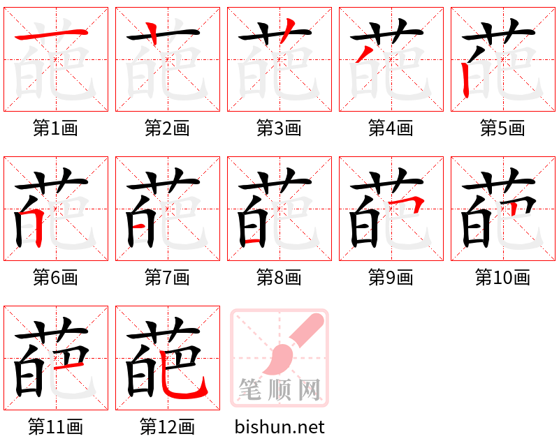 葩 笔顺规范