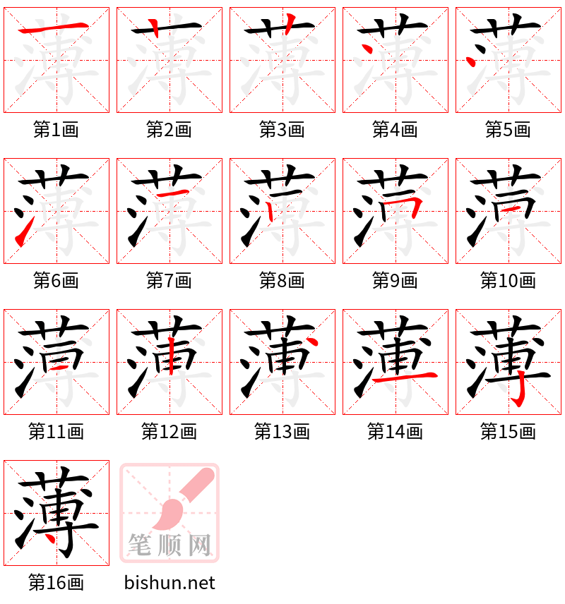 薄 笔顺规范