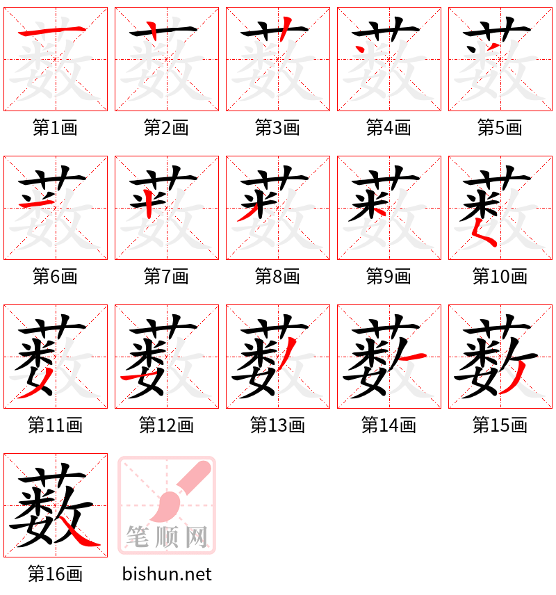 薮 笔顺规范