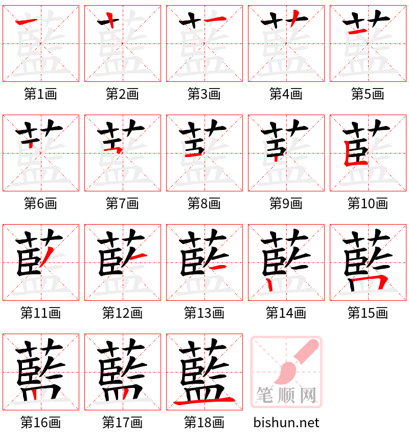 藍 笔顺规范