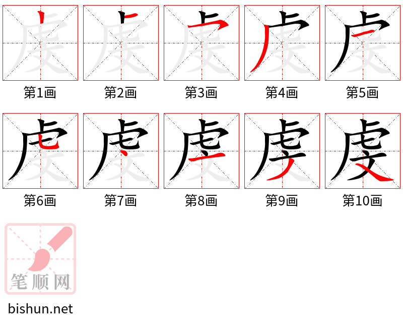 虔 笔顺规范