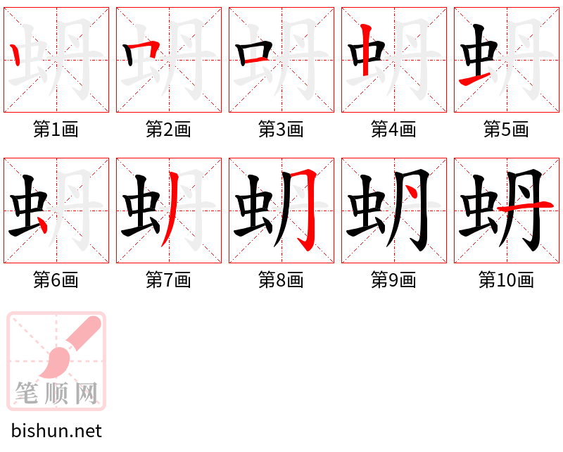 蚒 笔顺规范