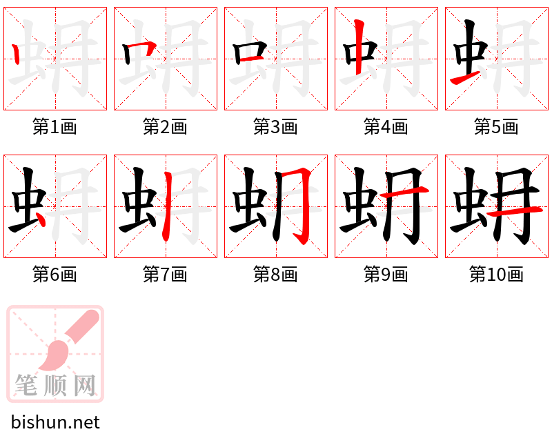 蚦 笔顺规范