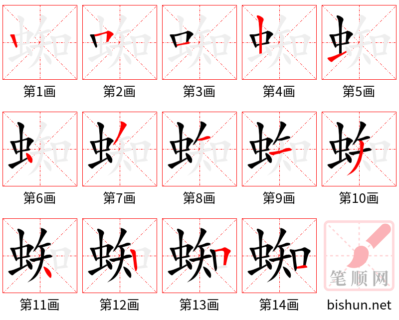 蜘 笔顺规范