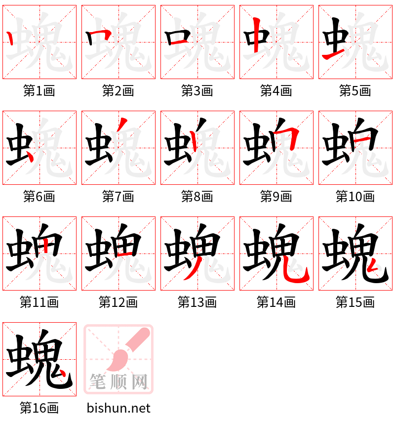 螝 笔顺规范