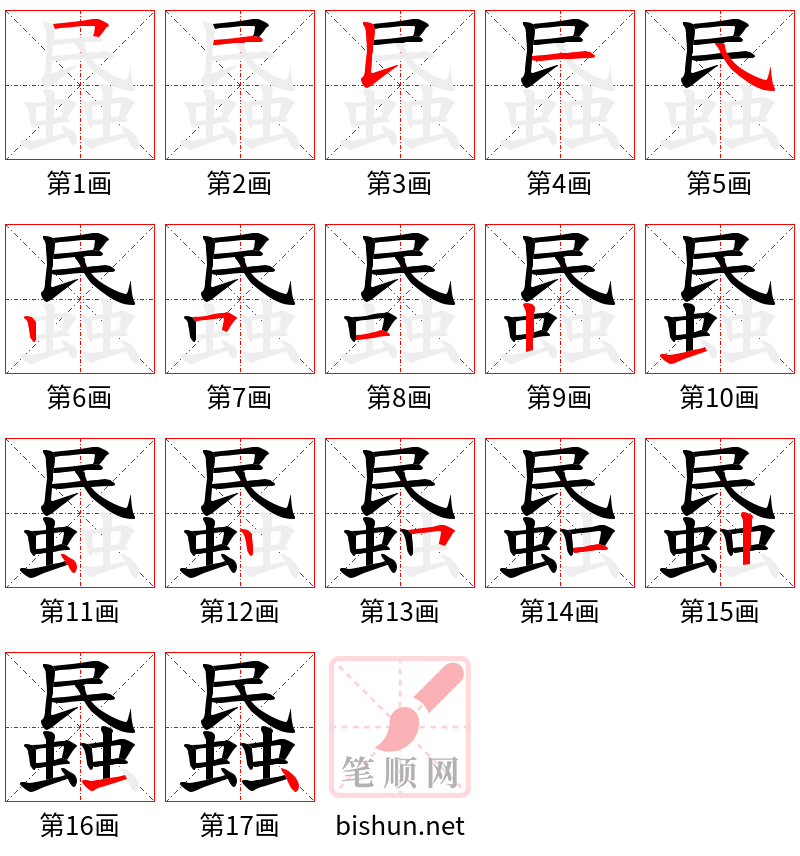 蟁 笔顺规范