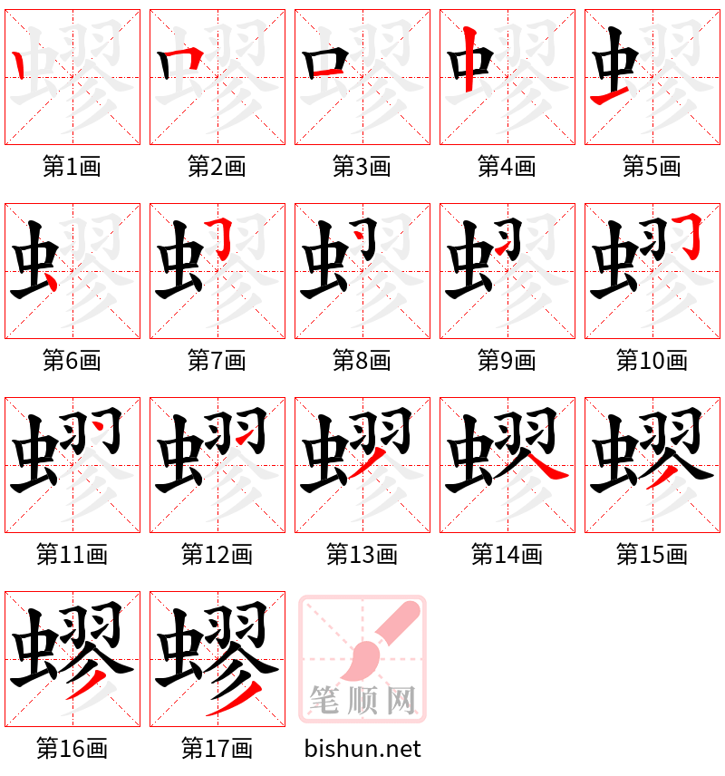 蟉 笔顺规范