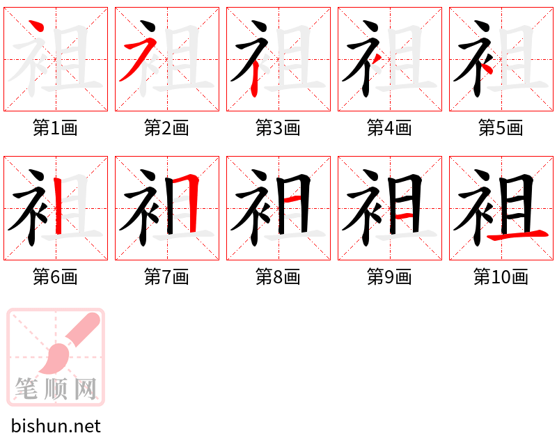 袓 笔顺规范