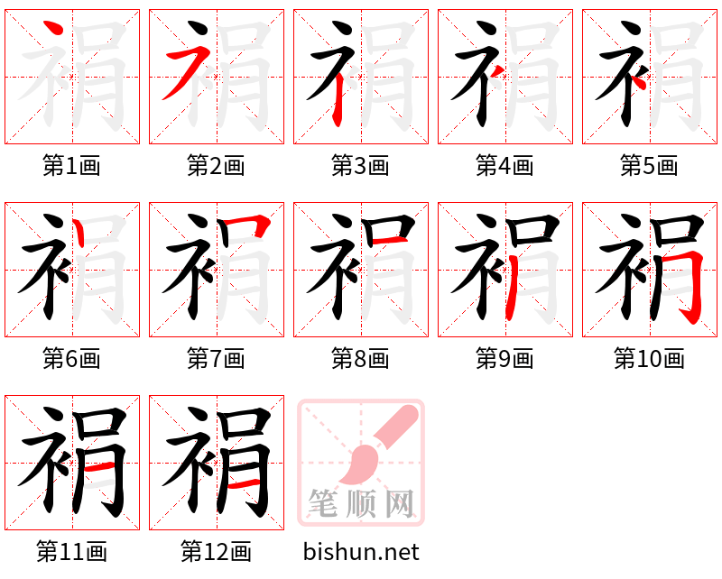 裐 笔顺规范