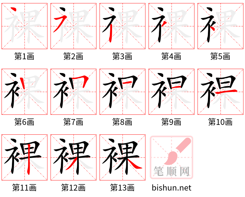 裸 笔顺规范