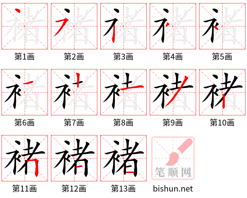 褚 笔顺规范