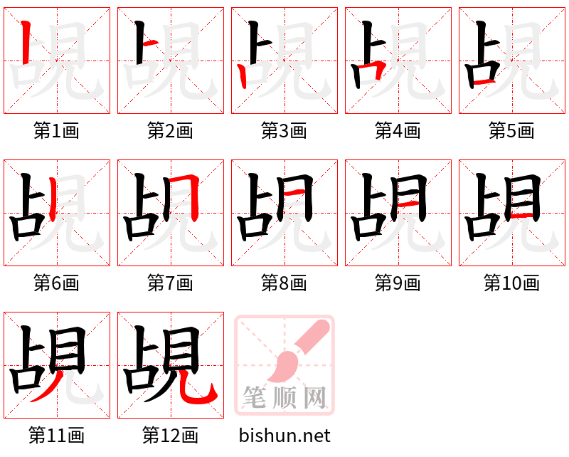 覘 笔顺规范