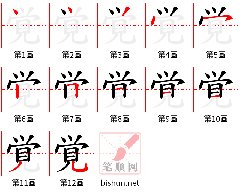 覚 笔顺规范