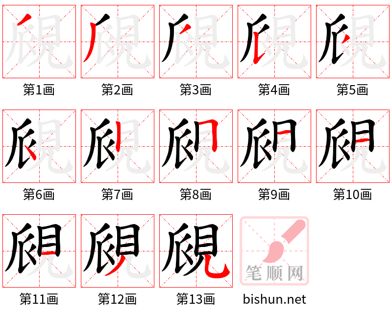 覛 笔顺规范