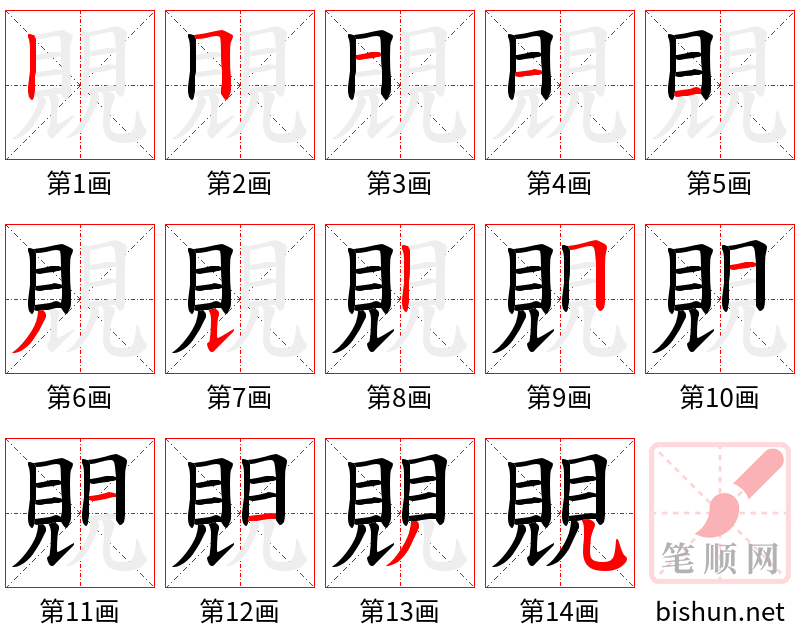 覞 笔顺规范