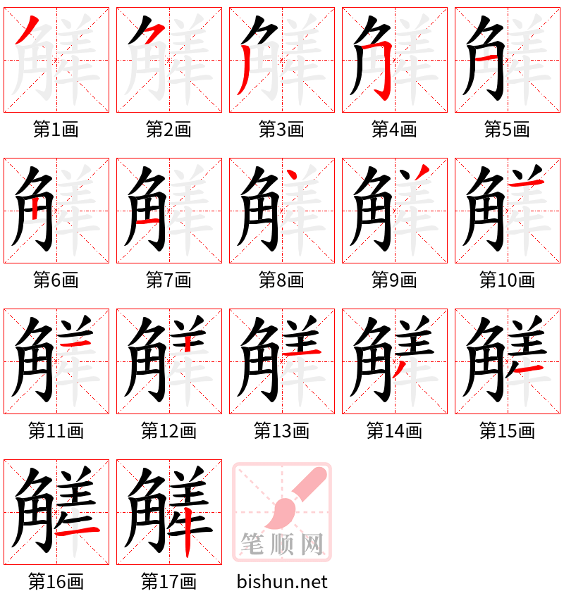 觲 笔顺规范