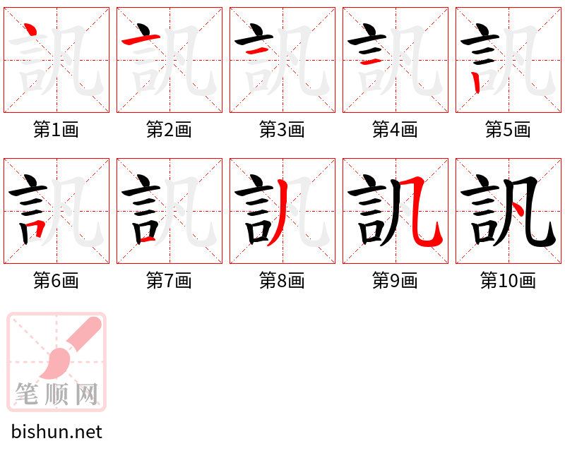 訉 笔顺规范