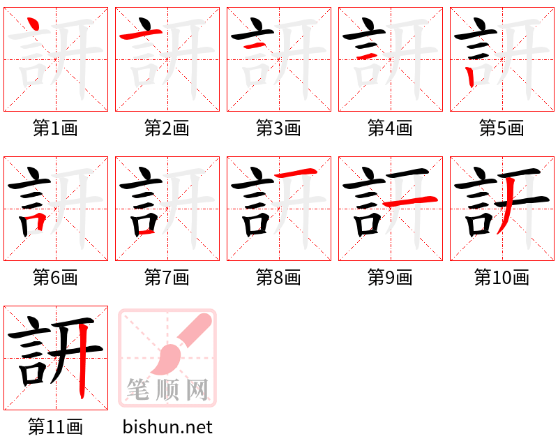 訮 笔顺规范