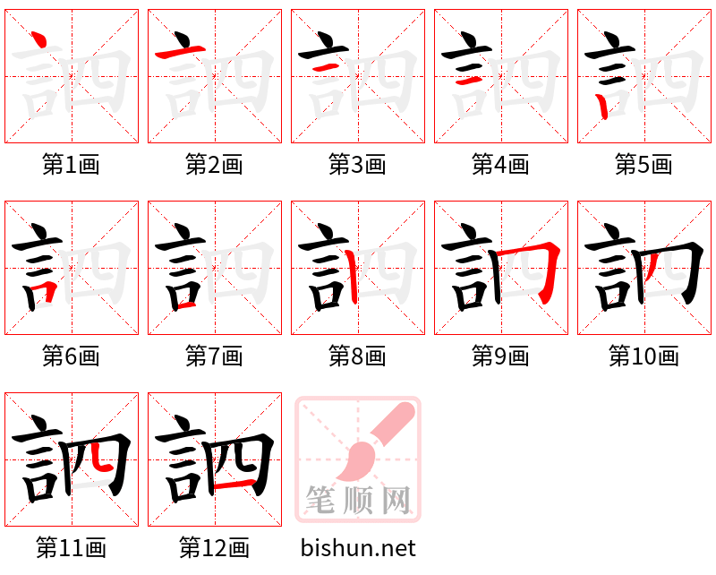 訵 笔顺规范