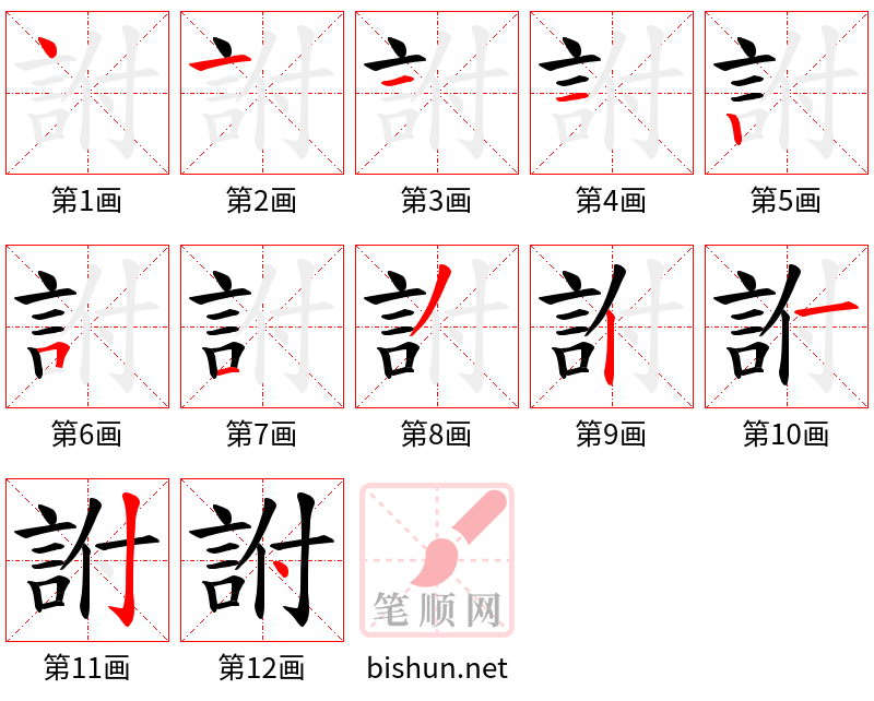 詂 笔顺规范