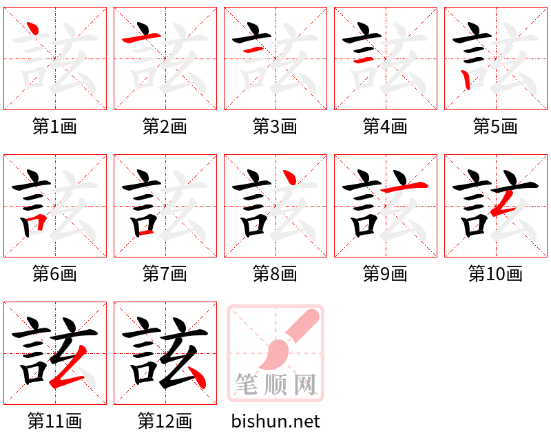 詃 笔顺规范