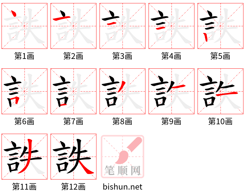 詄 笔顺规范