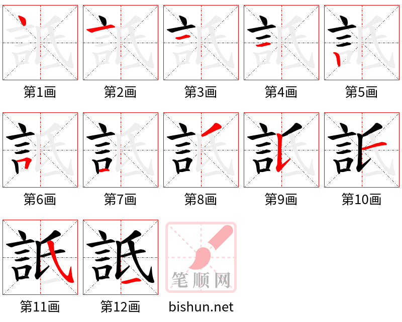 詆 笔顺规范