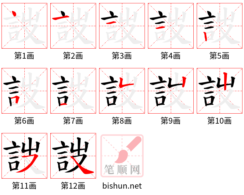 詜 笔顺规范