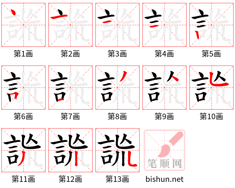 詤 笔顺规范